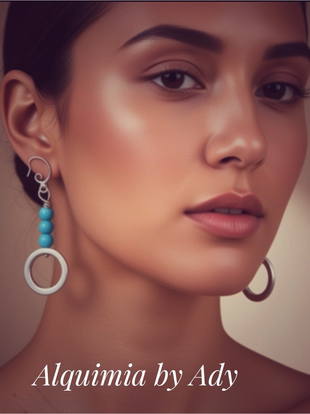 Turquoise Bead & Silver Circle Drop Earrings by Alquimia